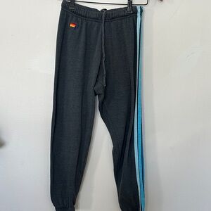 Aviator Nation Black Joggers with Blue Stripe